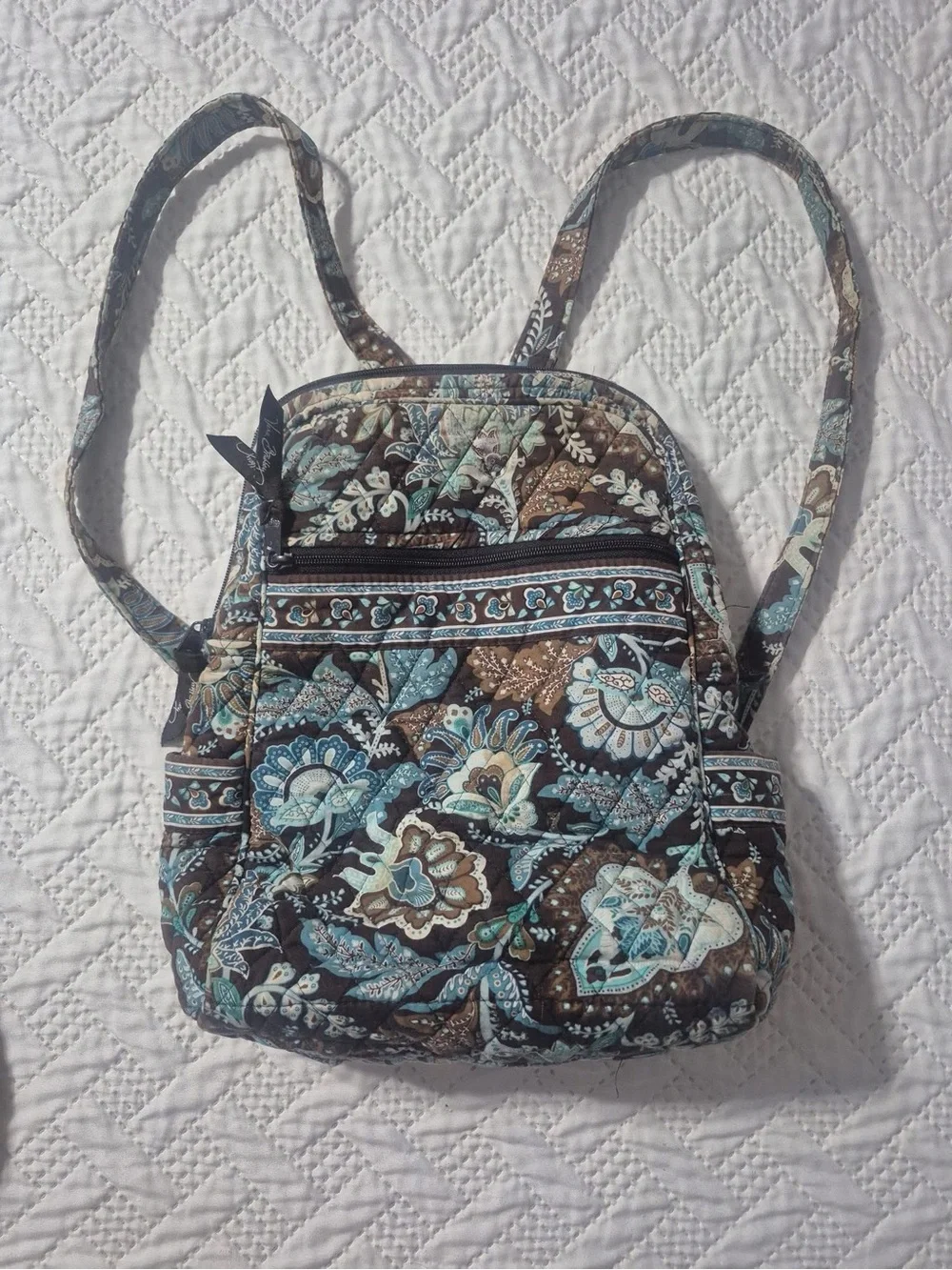 Vera Bradley Brown and Teal Floral Quilted Mini Backpack